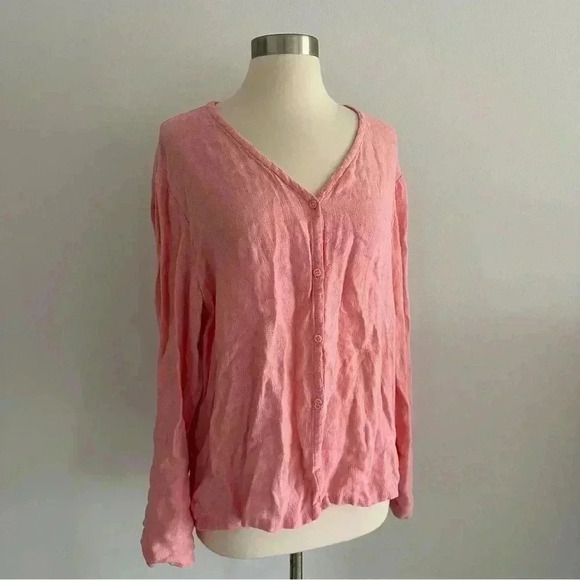 Vintage 100% Linen Button Down Shirt Top Pink Sz M - Picture 1 of 9